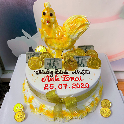 Bánh gato sinh nhậthai tầng con gà tuổi dậu dựng hình 3d con gà vàng mới nở  từ quả trứng 4027 - Bánh sinh nhật, kỷ niệm