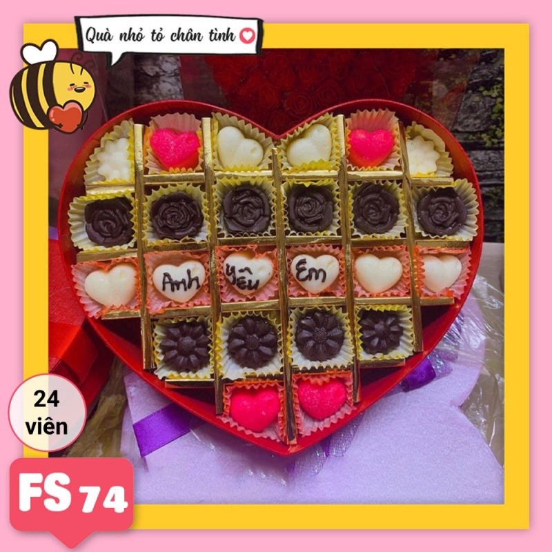 Hộp Socola Valentine trái tim 24 viên có ngăn FS74