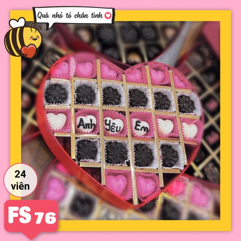 Hộp Socola Valentine trái tim 24 viên có ngăn FS76