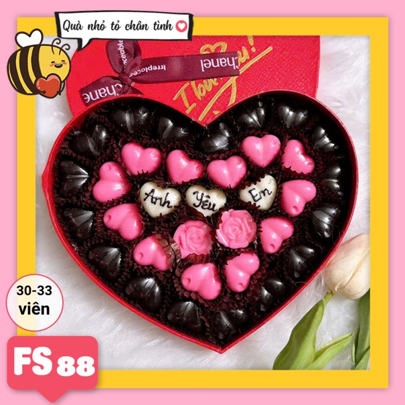 Hộp Socola Valentine trái tim 30-33 viên không ngăn FS88
