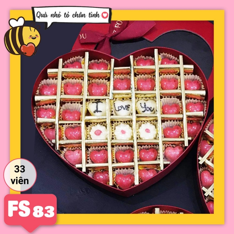 Hộp Socola Valentine trái tim 33 viên có ngăn FS83