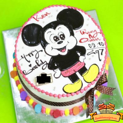 Bánh kem sinh nhật bé trai tuổi chuột màu xanh fondant | vuatrangtri.vn